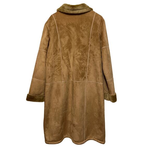 Fitz-Wright faux suede tan trench coat Woman XL Vintage Boho Indie Glam Vegan - Picture 8 of 8